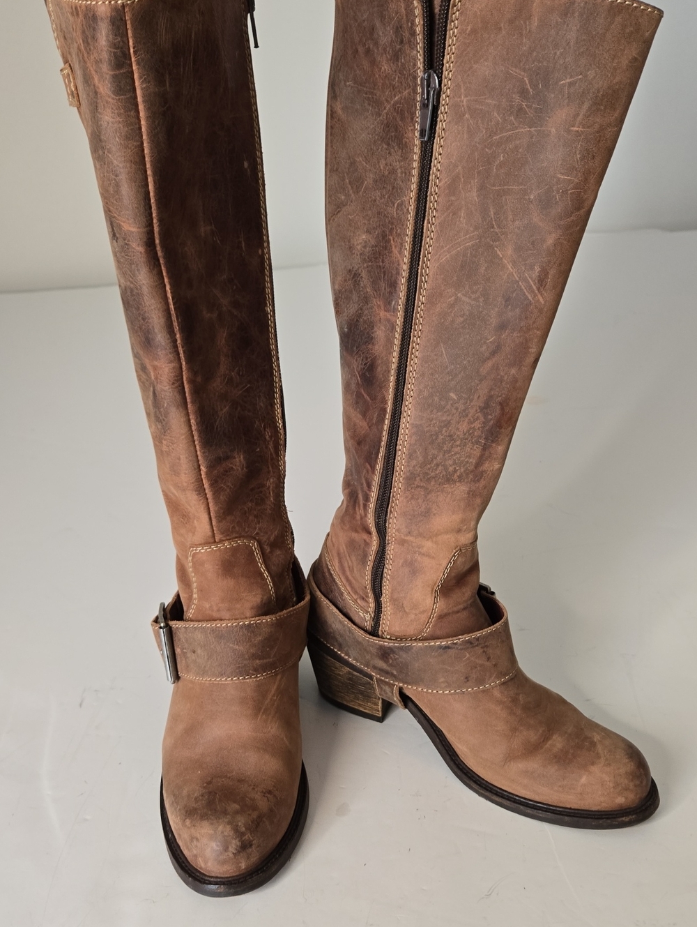 John Fluevog Distressed Brown Leather Riding Boots Size 7